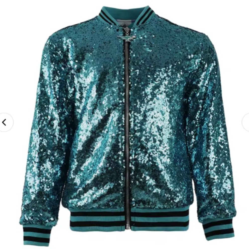 Disney Princess Jasmin Aladdin sz 13 Blue Sequin Bomber Jacket Y2K Glamour LA